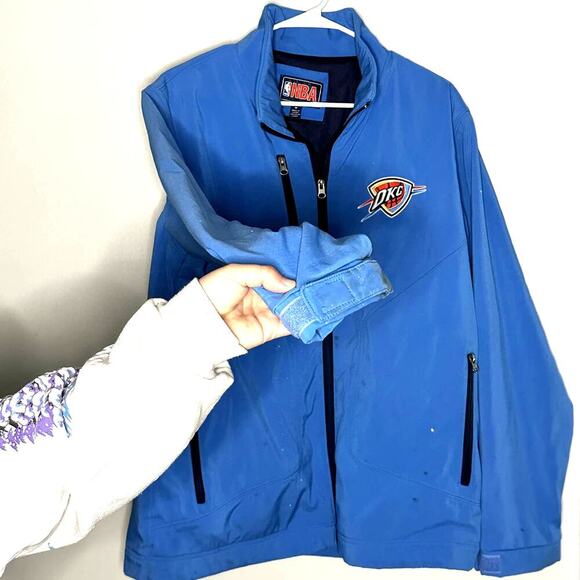 Vintage Oklahoma City Thunder NBA Fleece-Lined Mens Zip Up Jacket Medium PAINT - Picture 3 of 16